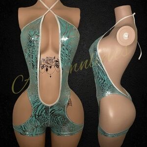 Green and White Halter Bodysuit